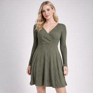 American Eagle Soft & Sexy Dress Womens XS Green Ribbed Knit Wrap Skater Ballet